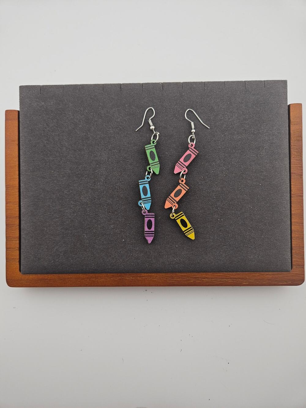 Crayon Link Dangle Drop Earring Colorful Eclectic Whimsical Teacher Art Creative